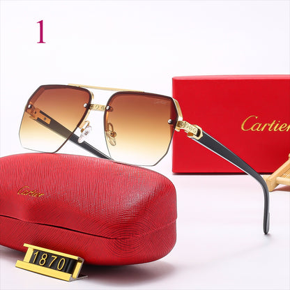 Oversized Rimless Square Sunglasses with Decorative Temples