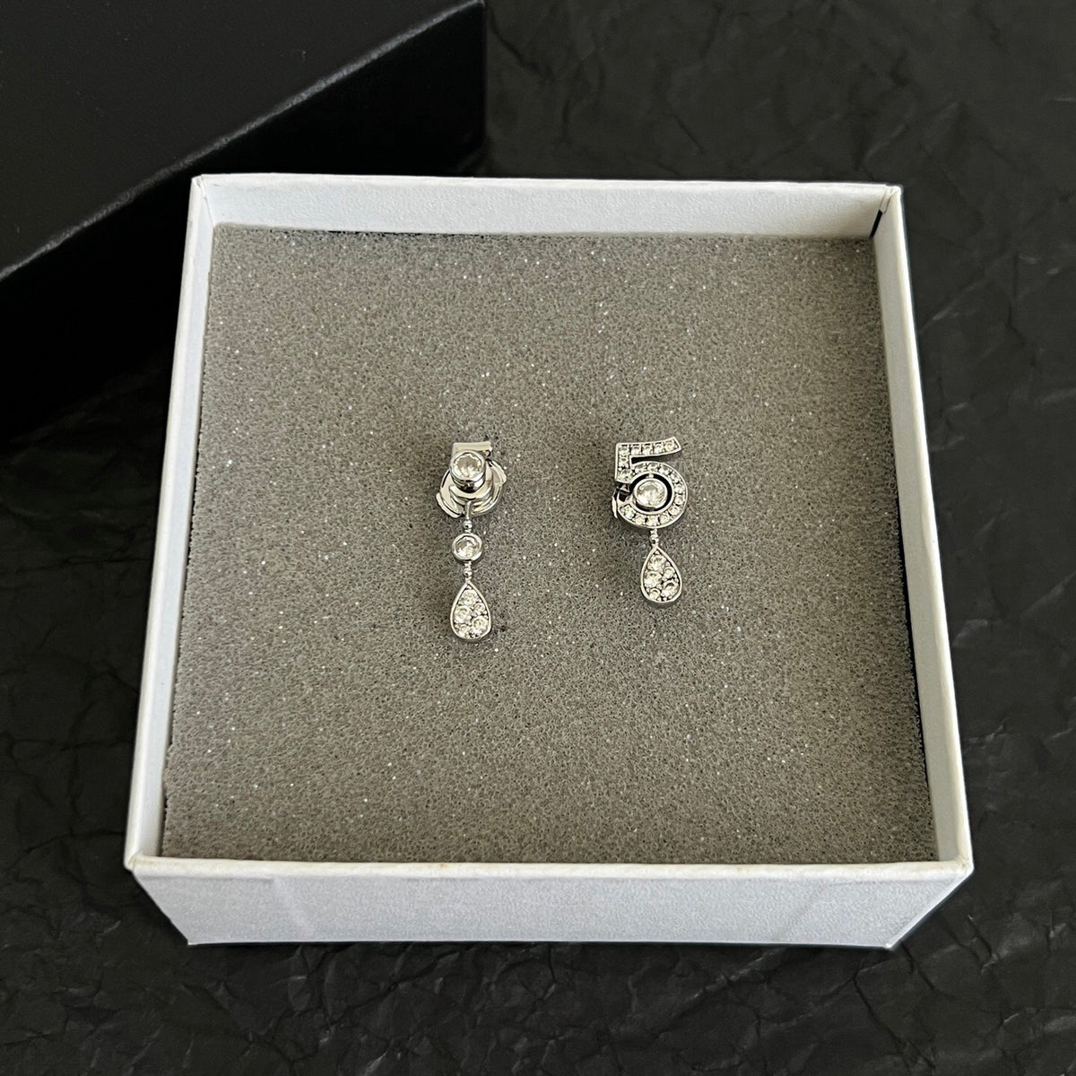 Asymmetric Number 5 Teardrop Earrings