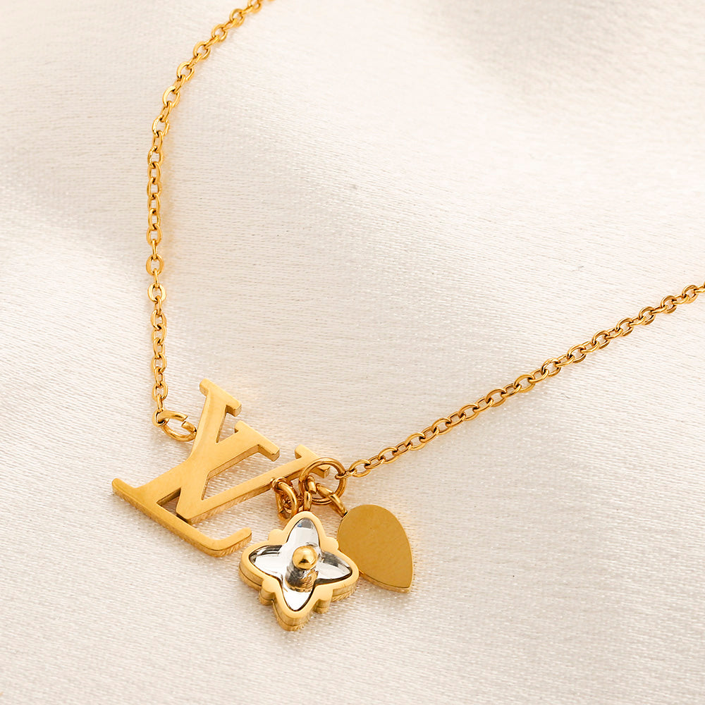 304 Stainless Steel Monogram & Floral Pendant Bracelet & Necklace - Individual or Set