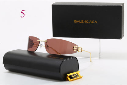 Rimless Rectangular Sunglasses with Sculpted Temple Detail