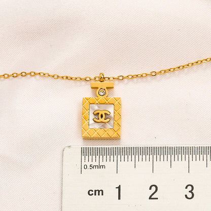 304 Stainless Steel Textured Square Interlocking-C Pendant Necklace