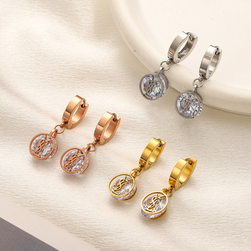 304 Stainless Steel Round Monogram Charm Huggie Earrings