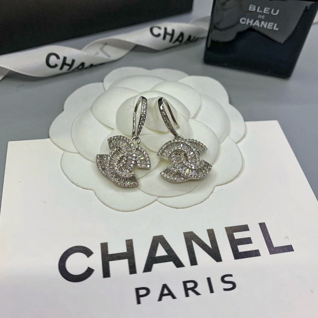 Pave Interlocking-C Hook Drop Earrings