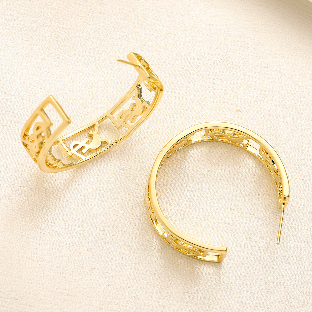 304 Stainless Steel Openwork Monogram Hoop Earrings