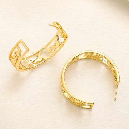 304 Stainless Steel Openwork Monogram Hoop Earrings