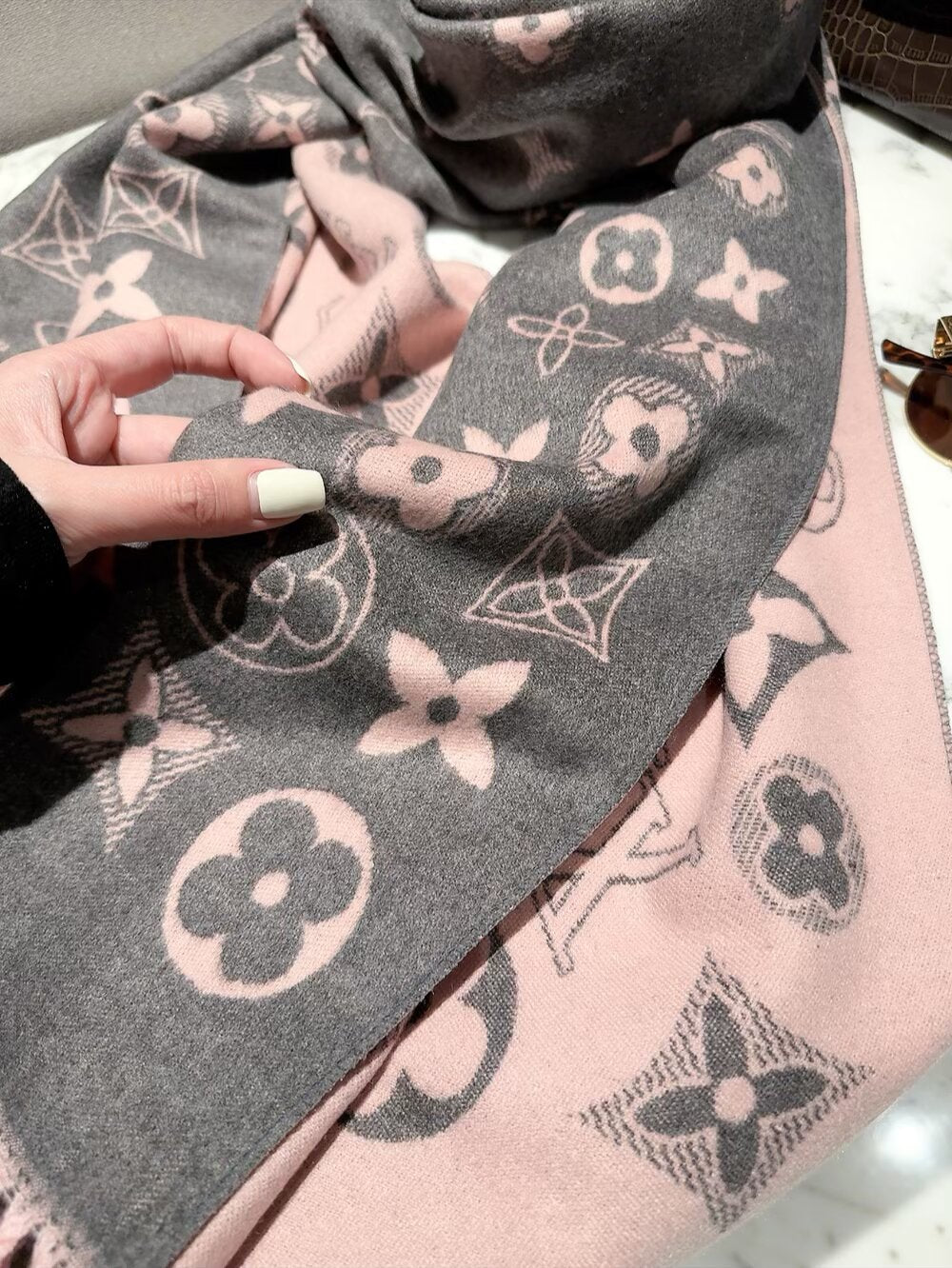 Allover Floral Monogram Wrap Scarf