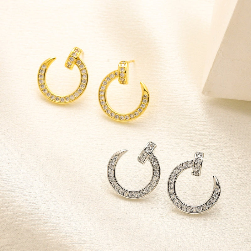 304 Stainless Steel Pave Open Circle Stud Earrings