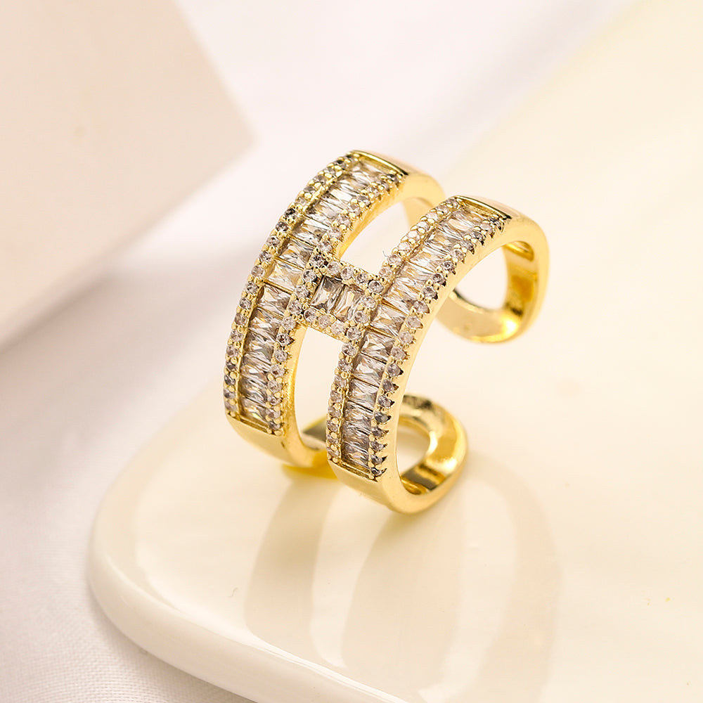 Copper Zirconium Real Gold Plated Ring,Rings Collection、He*mes Series