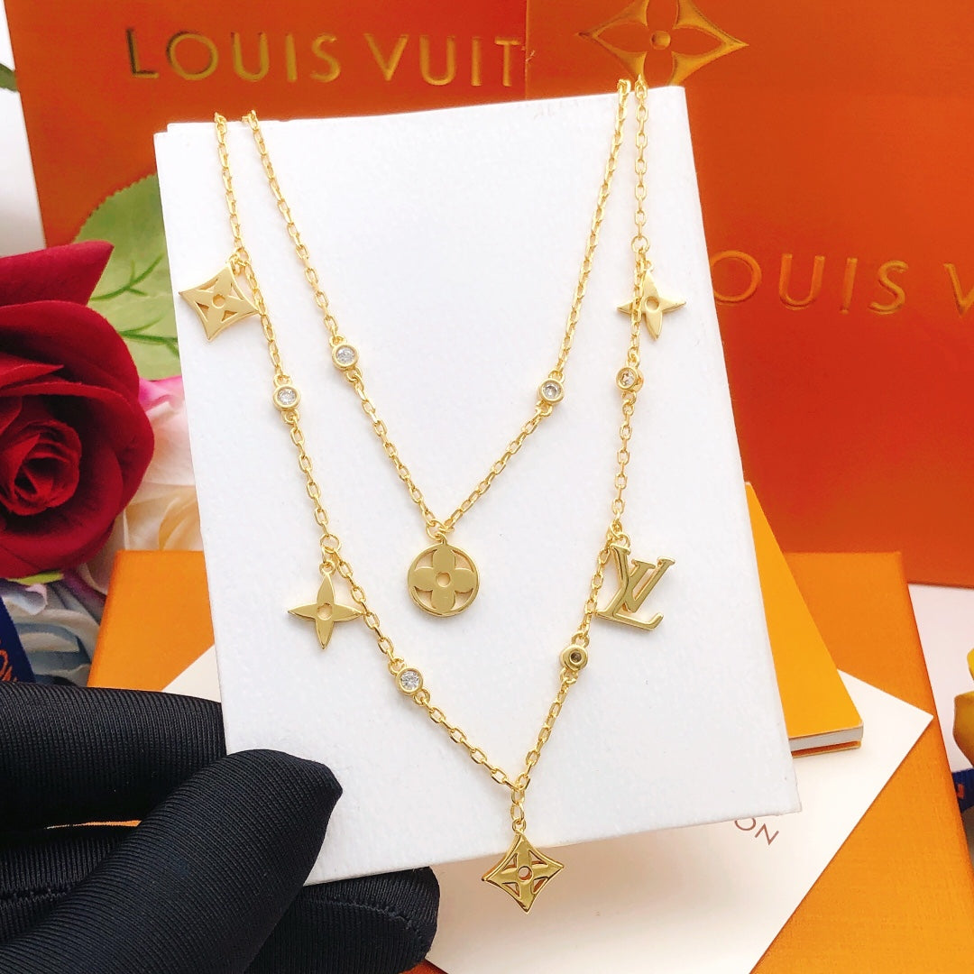 Layered Floral Charm Necklace