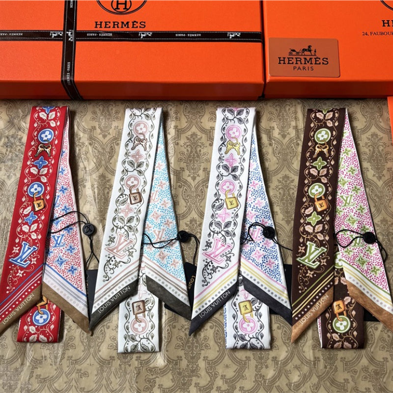 Ornate Floral Monogram Ribbon Scarf - 5 x 120 cm