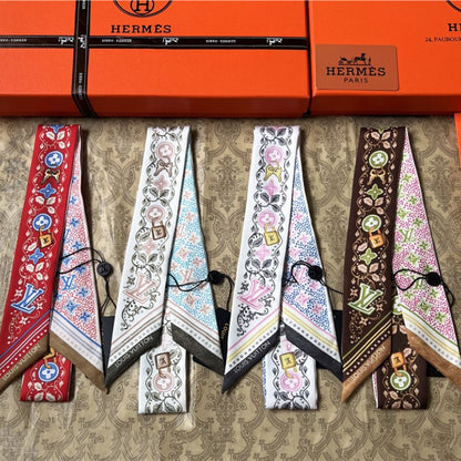 Ornate Floral Monogram Ribbon Scarf - 5 x 120 cm