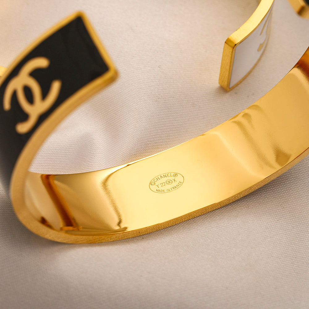 304 Stainless Steel Letter-Inlay Wide Cuff Bracelet