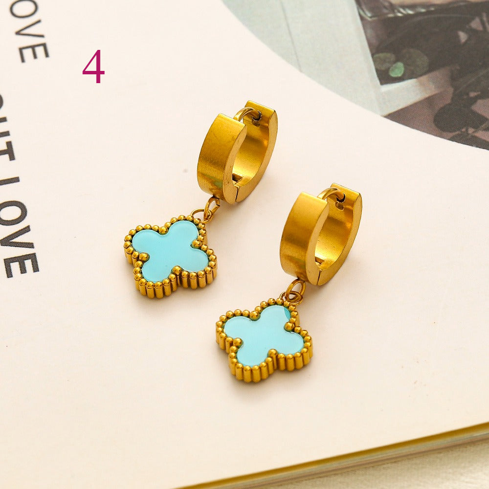 304 Stainless Steel Colorful Quatrefoil Stud Earrings