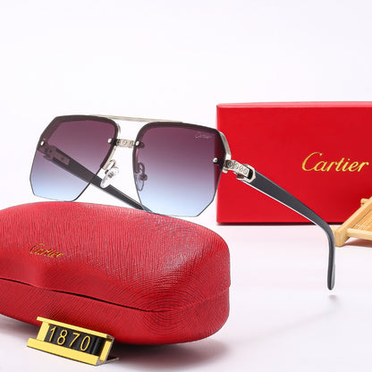 Oversized Rimless Square Sunglasses with Decorative Temples