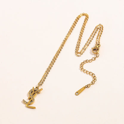 304 Stainless Steel Polished Monogram Fine Chain Necklace