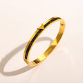 304 Stainless Steel Black Inlay V-Accent Bangle Bracelet