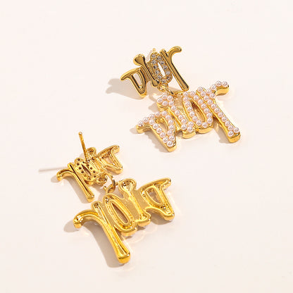 Copper Pave Script Letter Stud Earrings