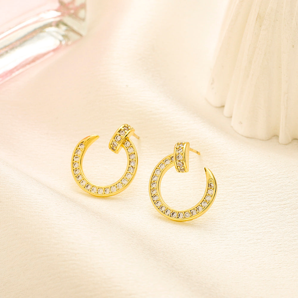 304 Stainless Steel Pave Open Circle Stud Earrings