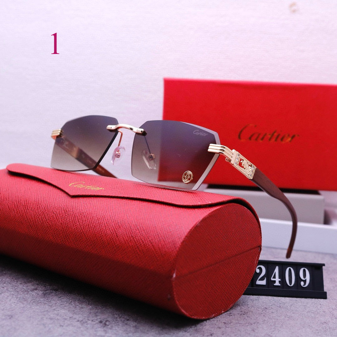 Slim Rimless Sunglasses with Ornate Temple Detail