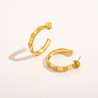 304 Stainless Steel Pave Open Hoop Stud Earrings