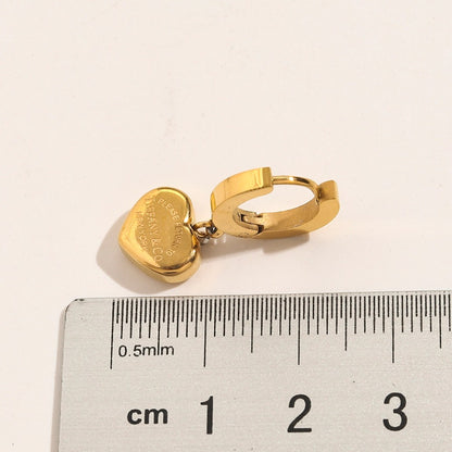 304 Stainless Steel Engraved Heart Charm Huggie Earrings