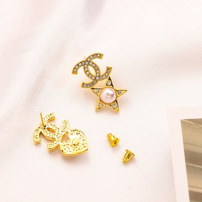 Alloy Asymmetric Star & Heart Pearl-Effect Earrings