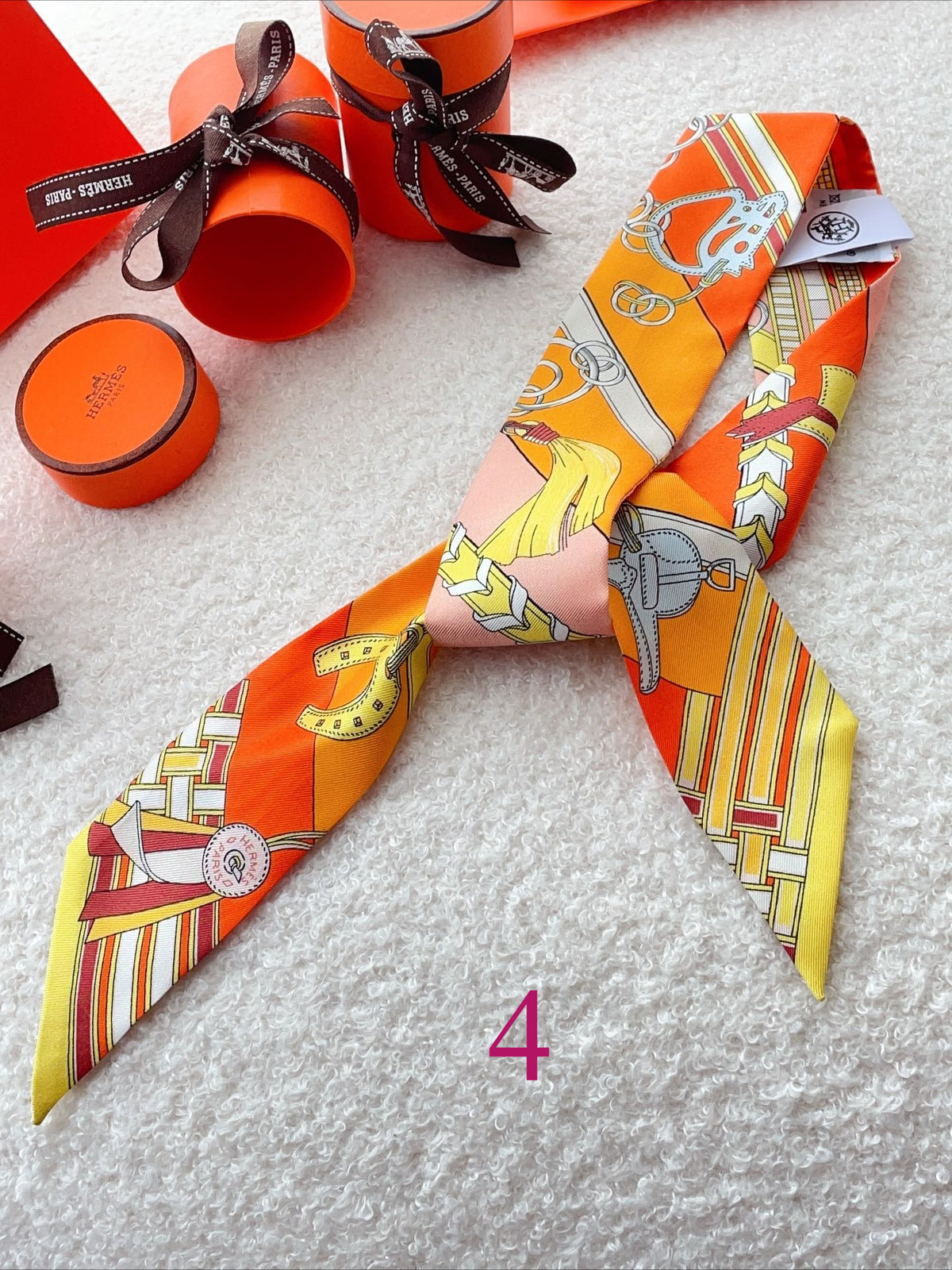 Equestrian Strap Print Ribbon Scarf - 5 x 120 cm