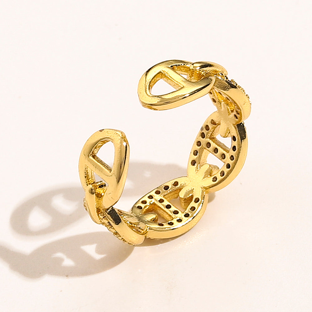 Anello placcato oro vero in rame e zirconio