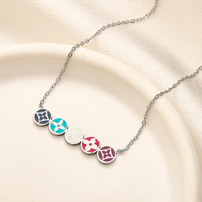 304 Stainless Steel Multicolor Round Monogram Necklace
