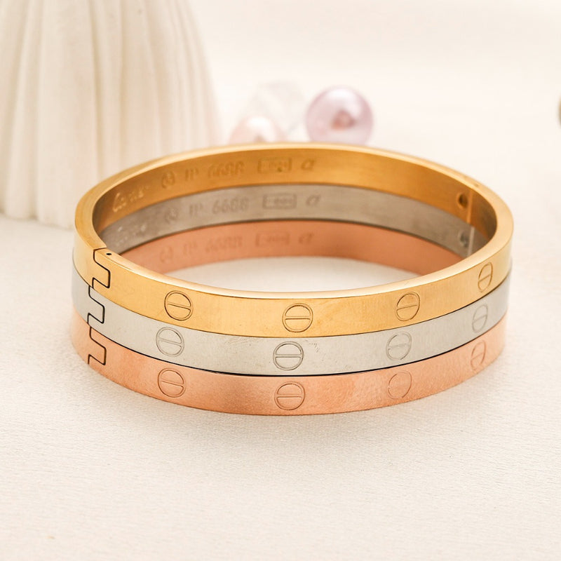 304 Stainless Steel Screw-Motif Band Bangle Bracelet