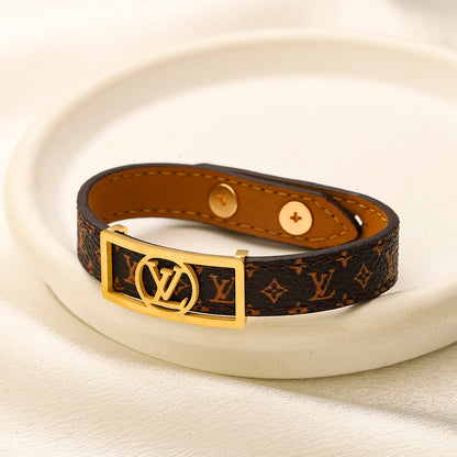 304 Stainless Steel Double-Wrap Monogram Strap Bracelet