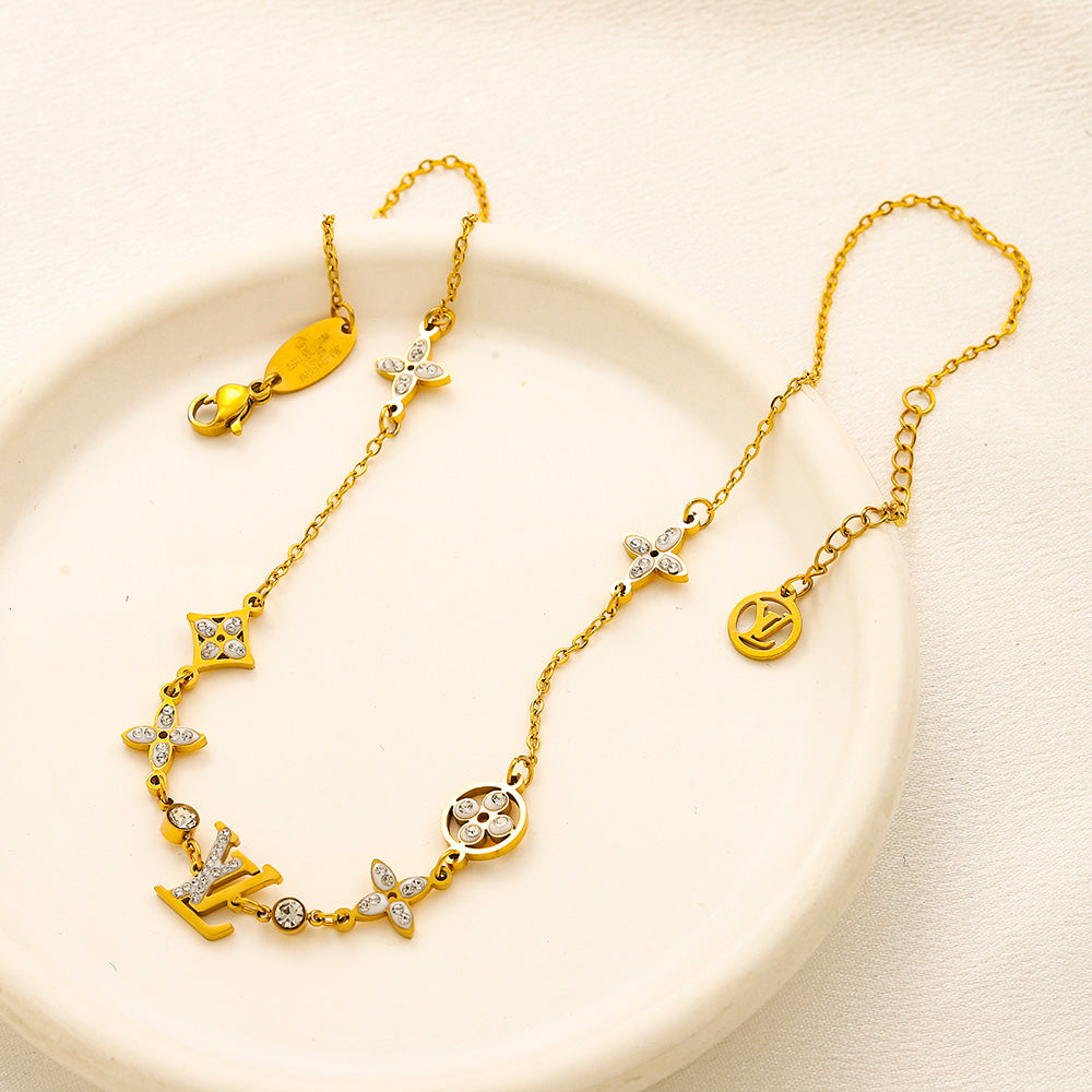 304 Stainless Steel Floral Monogram Bracelet & Necklace - Individual or Set