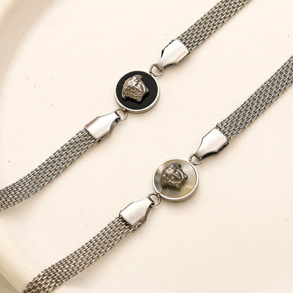 304 Stainless Steel Round Medallion Mesh Chain Bracelet