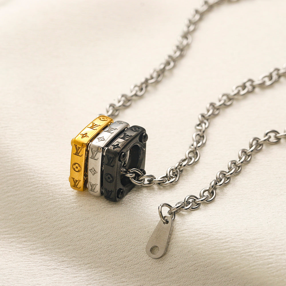 304 Stainless Steel Mixed-Tone Ring Pendant Necklace