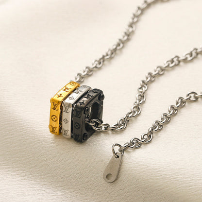 304 Stainless Steel Mixed-Tone Ring Pendant Necklace