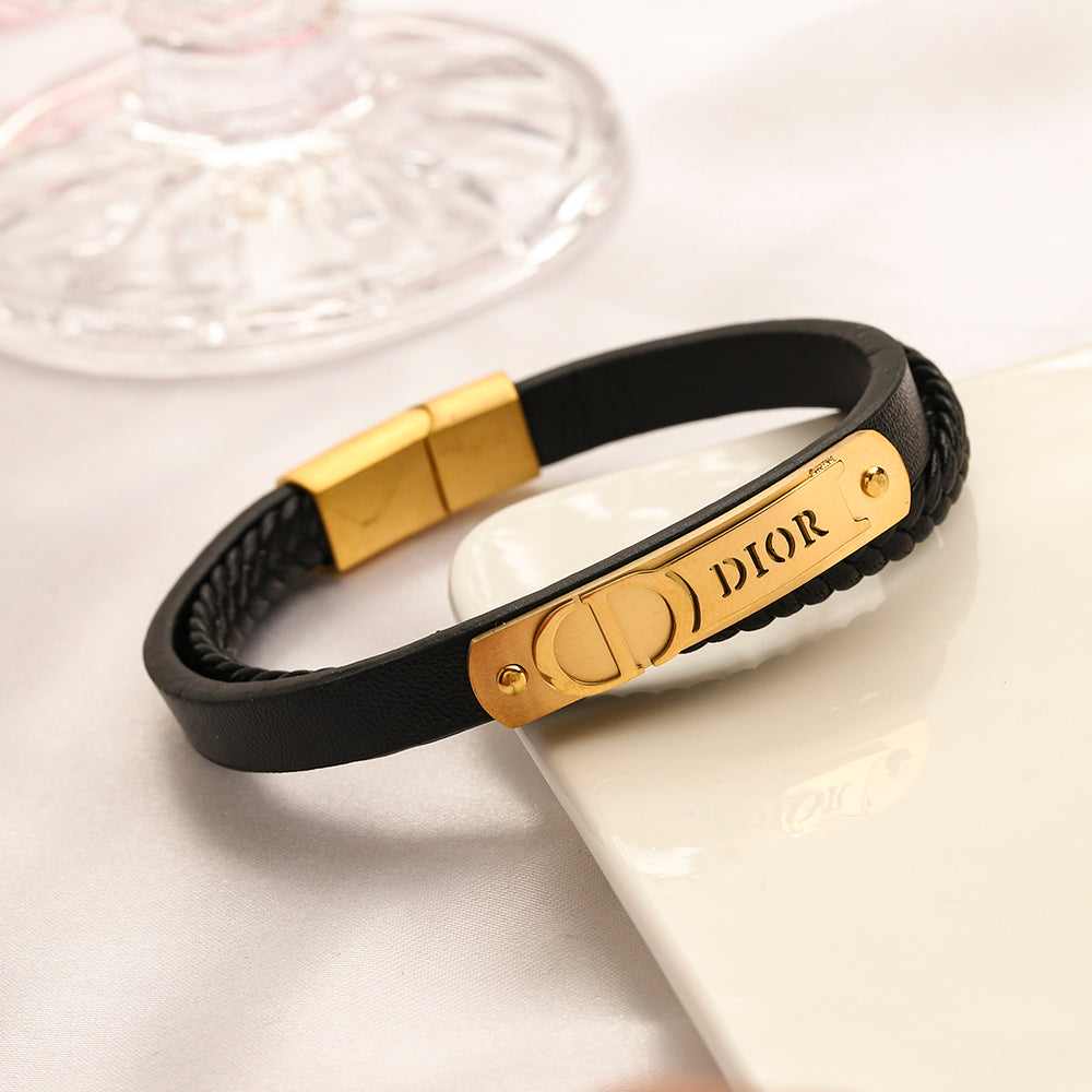 304 Stainless Steel Braided Cord Letter-Bar Bracelet