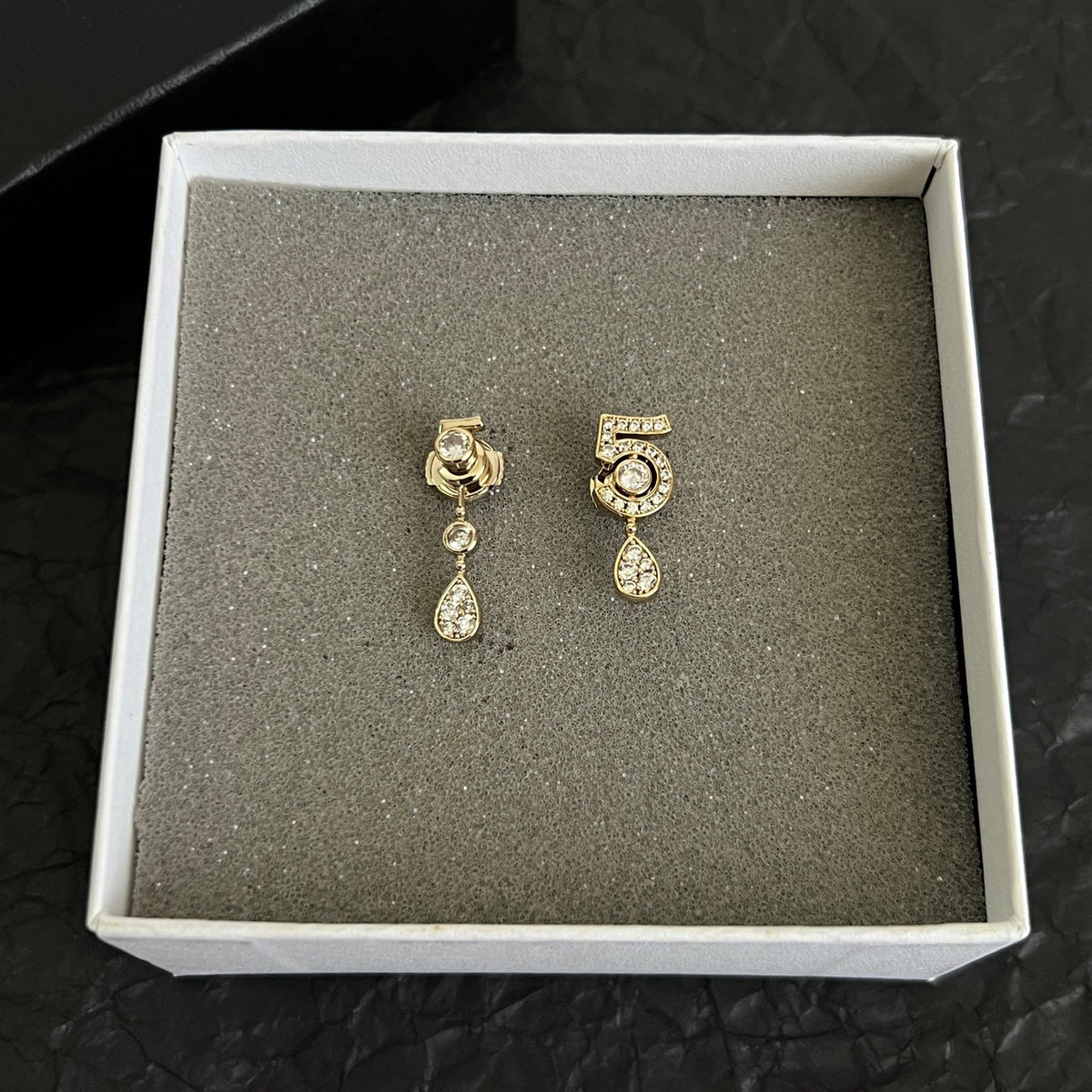 Asymmetric Number 5 Teardrop Earrings