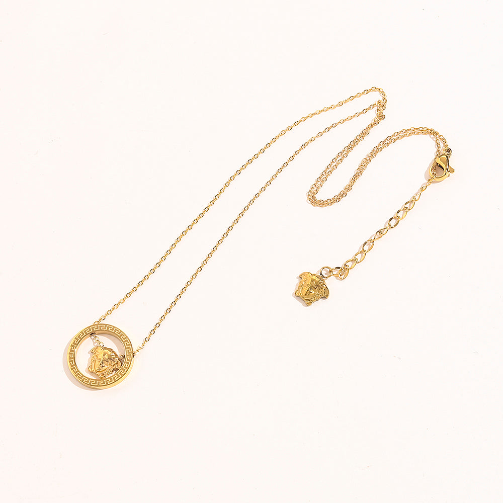 304 Stainless Steel Pave Open-Circle Medallion Necklace