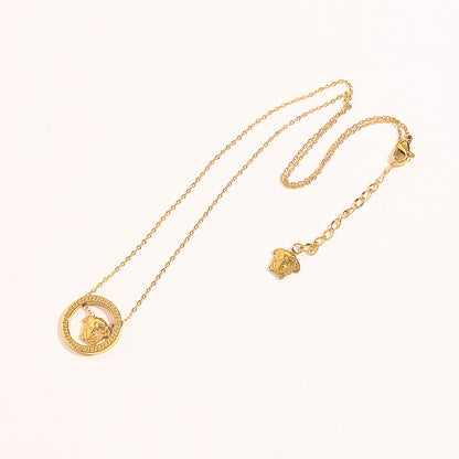304 Stainless Steel Pave Open-Circle Medallion Necklace