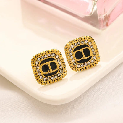 Alloy Black Square Pave-Edge Stud Earrings