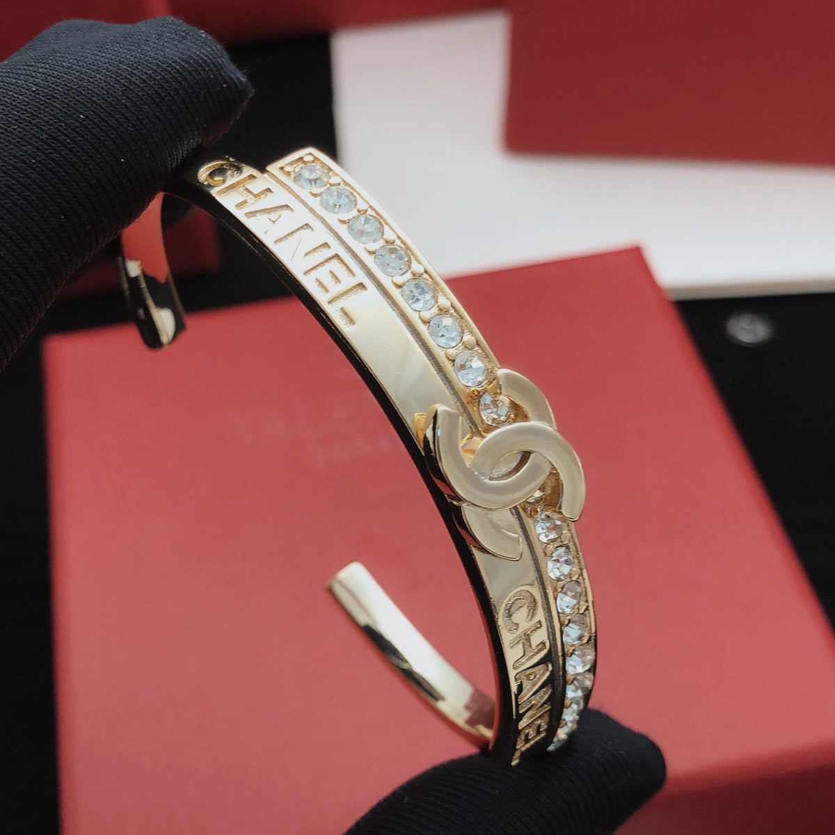 Letter-Engraved Interlocking-C Cuff Bracelet