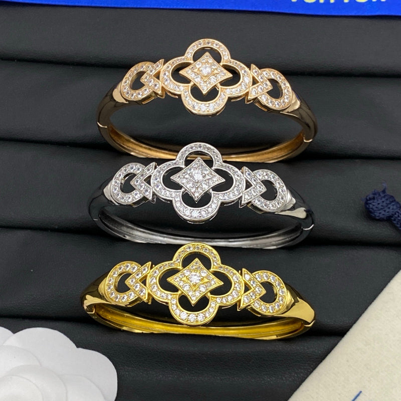 Pave Quatrefoil Open Cuff Bracelet