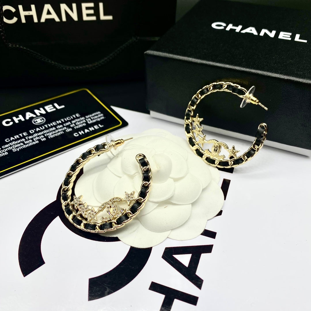 Black Woven Chain Hoop Earrings