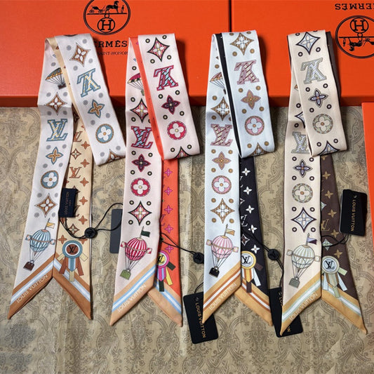 Geometric Floral Monogram Ribbon Scarf - 5 x 120 cm