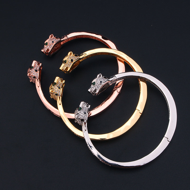 Pave Double Panther Cuff Bracelet