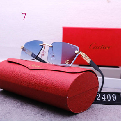 Slim Rimless Sunglasses with Ornate Temple Detail