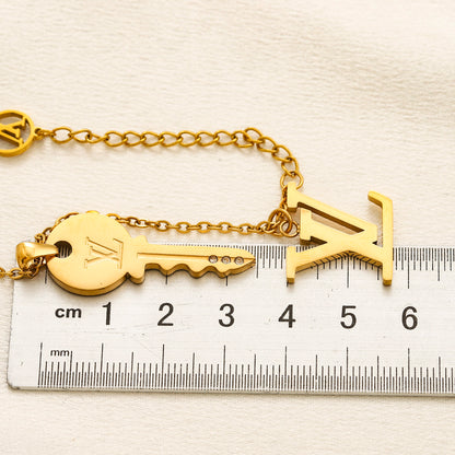 304 Stainless Steel Monogram Pendant Necklace with Floral Drop