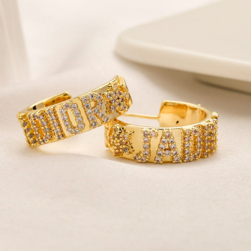 304 Stainless Steel Pave Letter Band Hoop Earrings