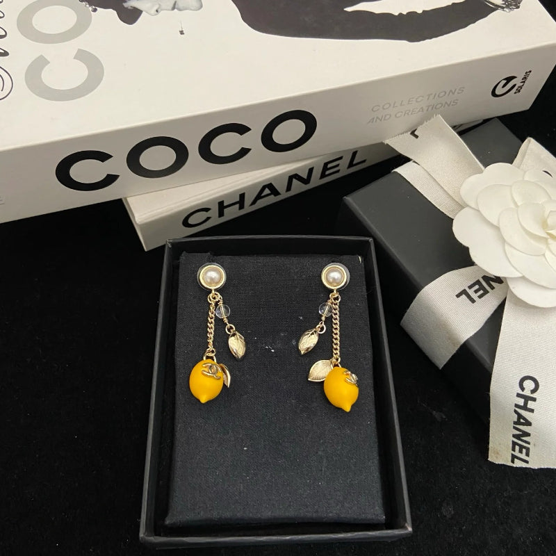 Lemon Charm Chain Drop Earrings