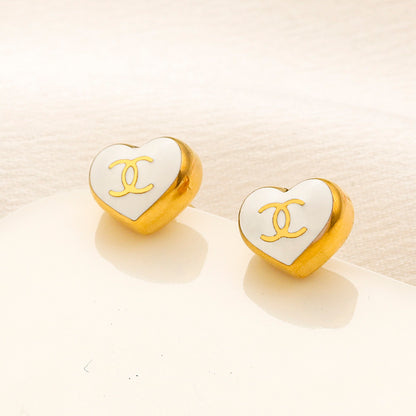 304 Stainless Steel Colorful Heart Stud Earrings
